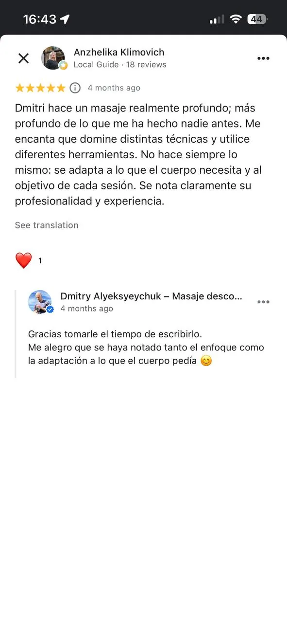 Відгук клієнта про сесію масажу